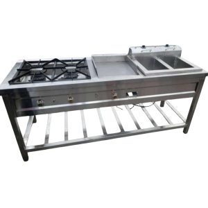 Commercial Combine Unit Cooker (2 Burners, Hot Plate & Double Chips Fryer)