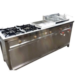 Full Gas Cooker Unit with Cabinet (2 Burners, Hot Plate & Double Chips Fryer)